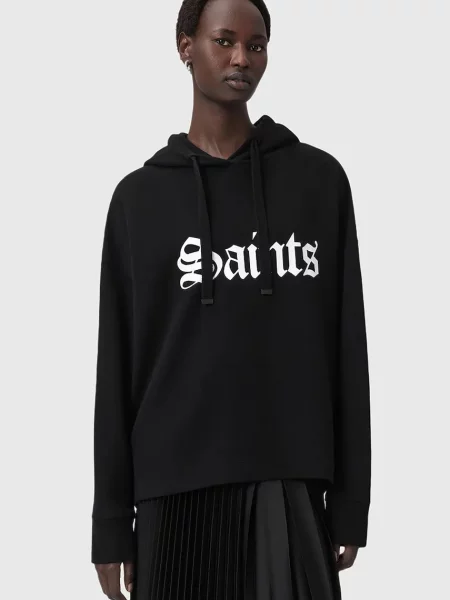 AllSaints bluza SAINT z kapturem z nadrukiem czarny