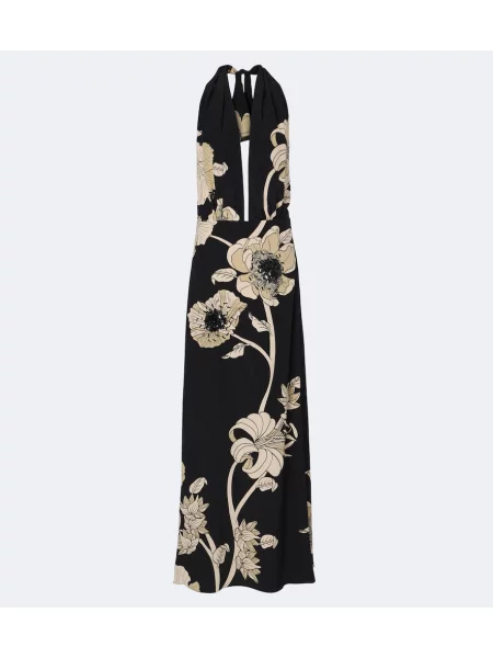 Rochie maxi Johanna Ortiz de mătase cu model floral negru