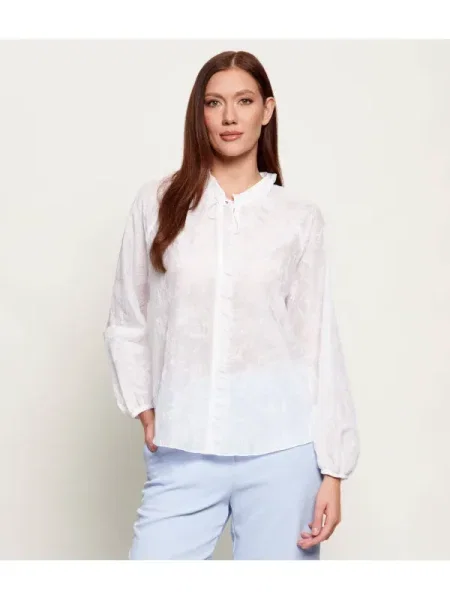 Marc Cain Bluză cu adaos de mătase alb