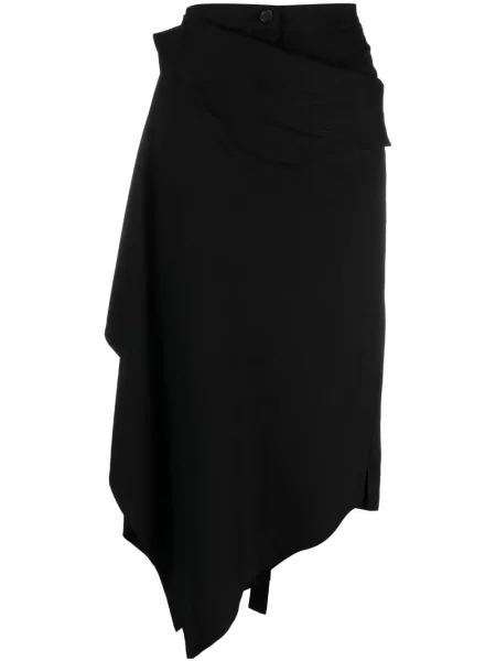 Fustă midi Yohji Yamamoto asimetrică drapată negru