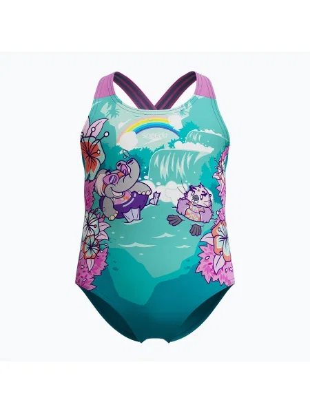 Costum de baie pentru copii Speedo Learn To Swim Printed Crossback neon violet