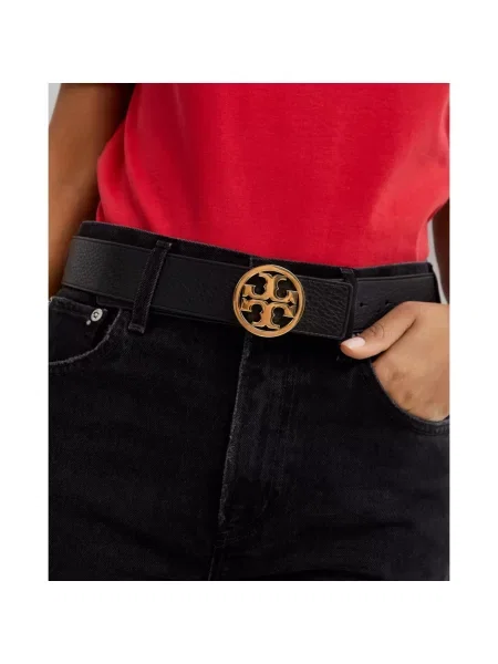 Pasek Tory Burch skórzany z paskiem dwustronny brązowy