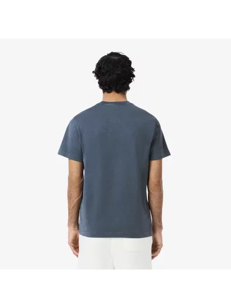 Lacoste T-Shirt Z Grubego Dżerseju Z Efektem Sprania granatowa