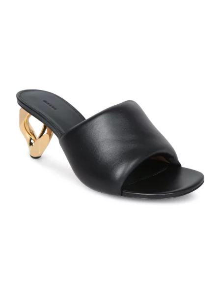 JW Anderson klapki skórzane Chain Heel Open Mule brązowy na słupku czarne
