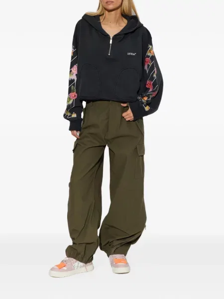 Decupat hanorac cu glugă Off-white cu imagine alb