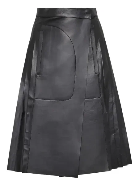 Fustă din piele Ferragamo plisată până la genunchi negru