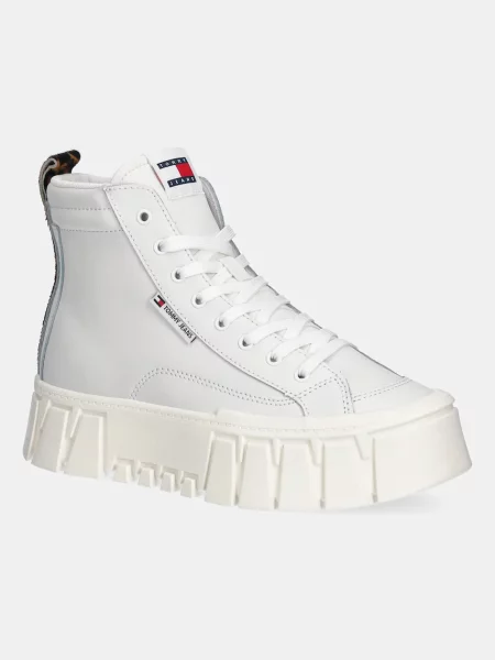 Кожени маратонки Tommy Jeans TJW VULC FLATFORM LEOPARD бежово бяло