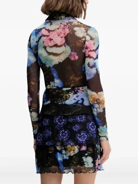 Rochie mini Desigual cu model floral plisată de costum negru