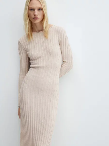 MANGO Africa Сукня міді Молочний Бавовна/акрил