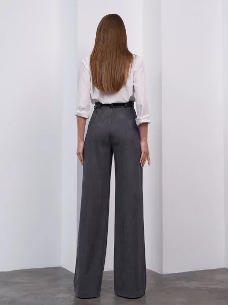 Штани повсякденні ISSA Plus темно-сірий штучна замша сірі