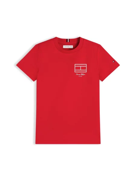 TOMMY HILFIGER Tricou Outline Flag Logo roșu alb