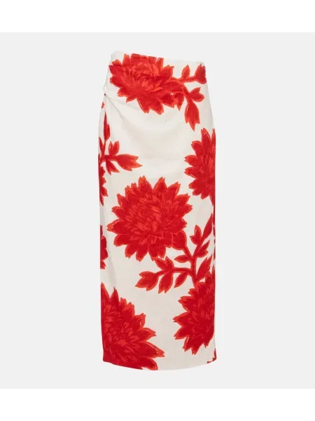 Lniana spódnica midi Sir. w kwiatki do kolan biała