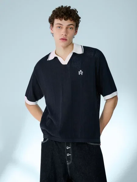 Bershka Tricou fildeş / bleumarin