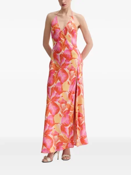 Rochie maxi Bardot cu imagine cu gât halter portocaliu