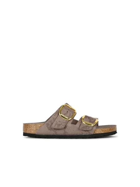 Klapki Birkenstock skórzane na sprzączkę szare