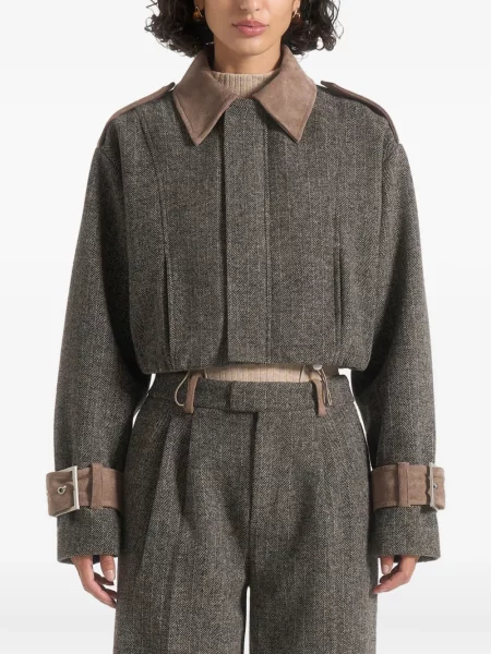 Geacă Manière De Voir din piele de căprioară cu model herringbone gri