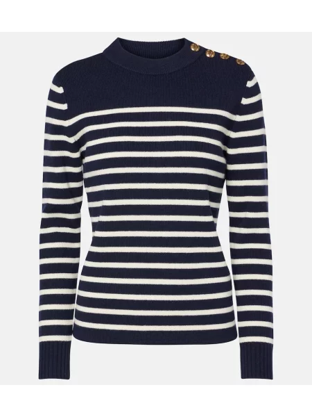 Pulover Chloé de lână cu dungi albastru