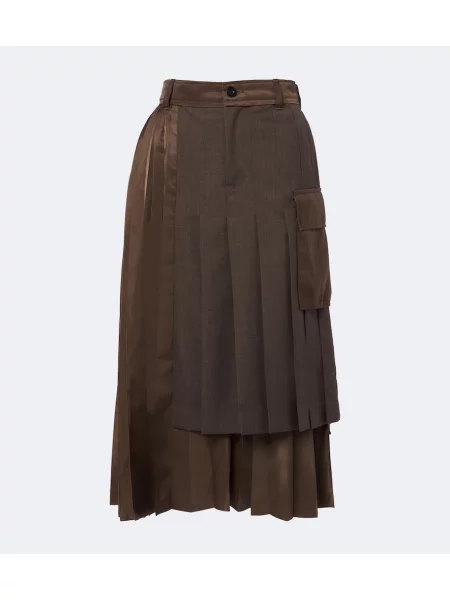 Fustă midi Sacai de lână maro