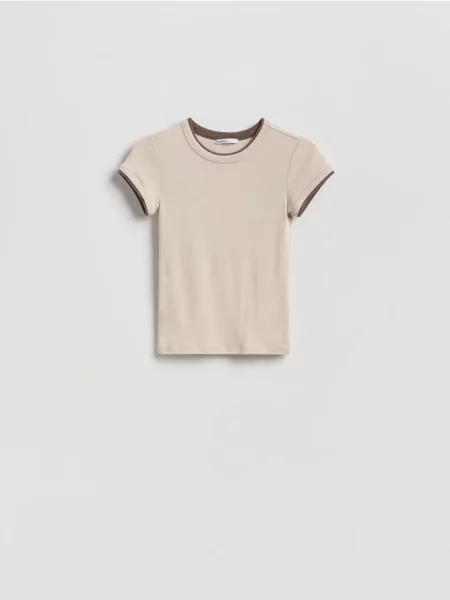 Reserved Tricou cu inserție contrastantă bej