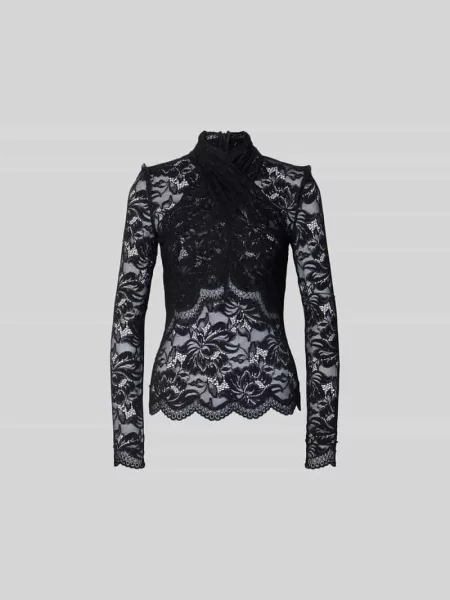 Bluzka o kroju slim fit z koronki Rabanne czarna