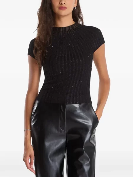 Bluză Guess cu paiete tricotate negru