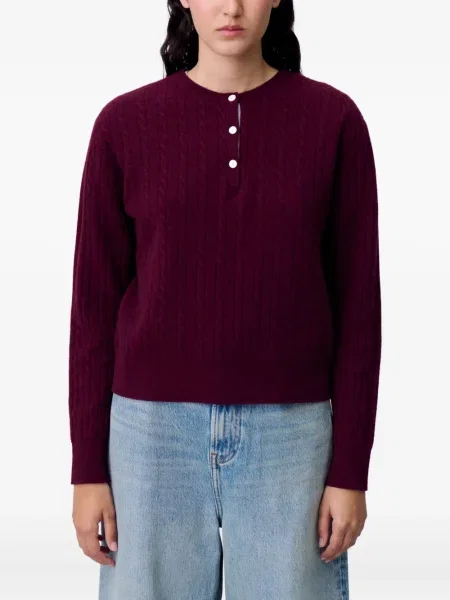 Pulover Claudie Pierlot cu guler henley roșu