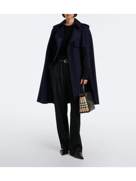 Μάλλινος καρό ζωσμένος μπουφάν Burberry μπλε