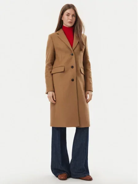 Vlněný kabát Tommy Hilfiger hnědý