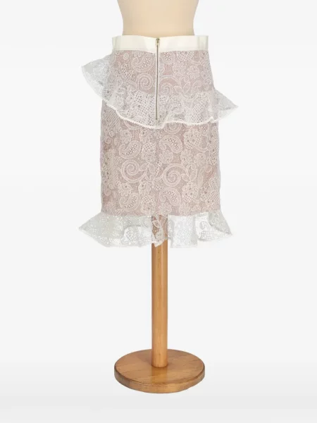 Fustă Self-portrait cu model floral cu volane din dantelă alb