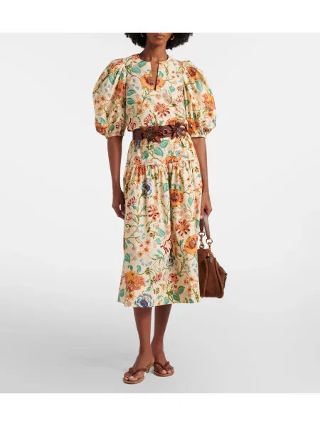 Fustă midi Ulla Johnson cu model floral portocaliu