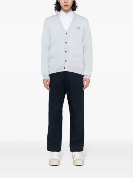 Cardigan Maison Kitsune de lână cu aplicații albastru