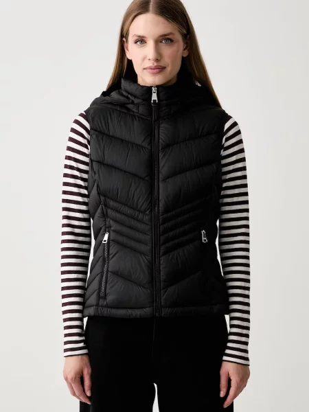 DKNY jachetă fără mâneci cu glugă pentru femei negru
