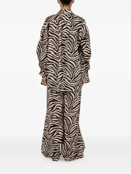 Lniane spodnie lniane Paramidonna z nadrukiem w zebrę