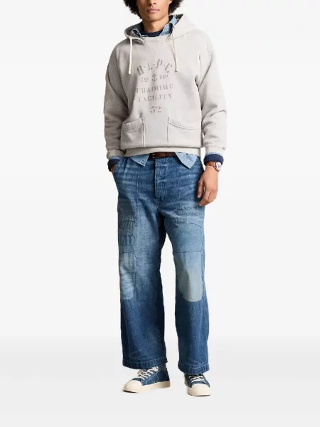 Кожена карирана поло тениска Polo Ralph Lauren бродирана бяло