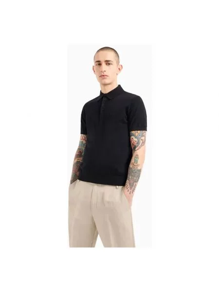 Dzianinowa koszulka polo Armani Exchange z krótkim rękawem czarna