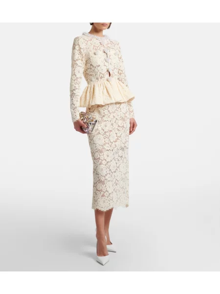 Rochie midi Self-portrait din dantelă galben