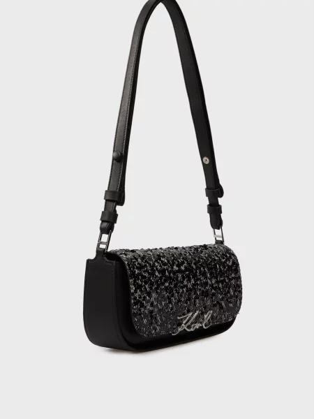 Кожаная сумка Karl Lagerfeld в елочку черная