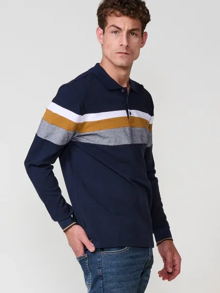 KOROSHI Tricou bleumarin / galben șofran / gri alb