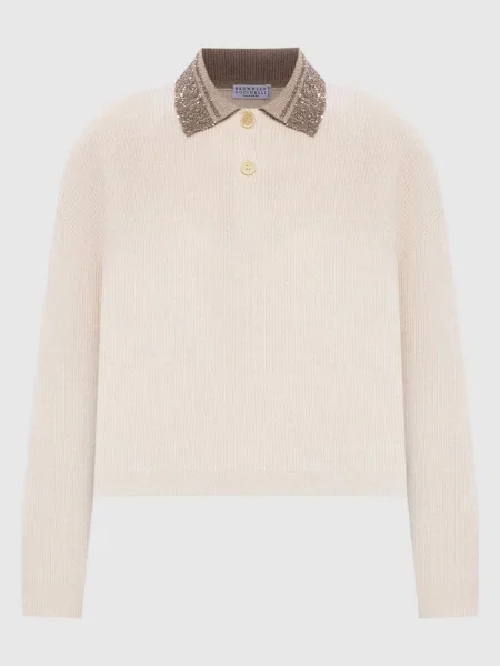 Светр з вовни кашеміру та шовку з паєтками Brunello Cucinelli бежевий