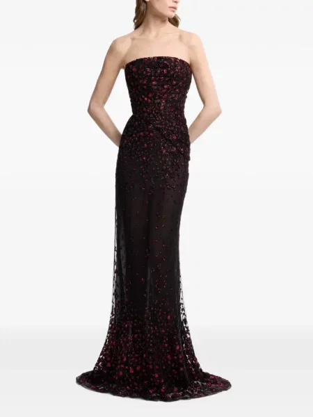 Μάξι φόρεμα Elie Saab με παγιέτες στράπλες μαύρο