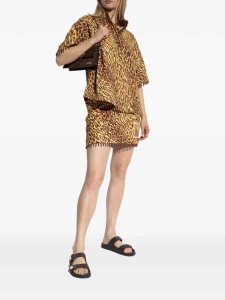 Cămașă Zimmermann cu franjuri cu model leopard galben