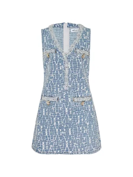 Rochie din denim Self-portrait albastru