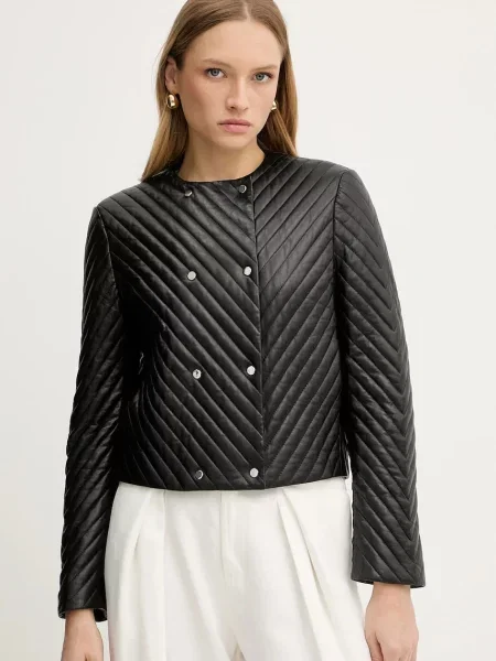 Usnjena jakna BOSS črna