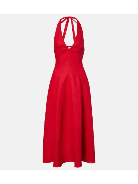 Ľanové oblekové midi šaty Faithfull po kolená červená