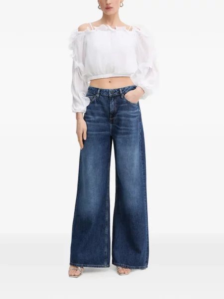 Top Guess cu volane alb