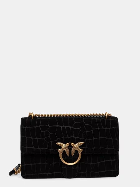 Pinko crossbody torbica usnjena črna