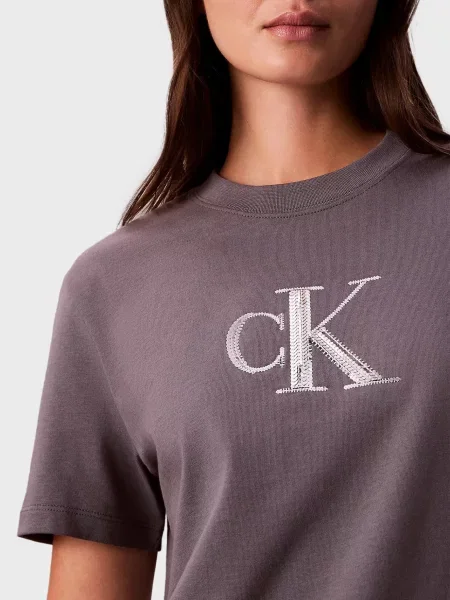 Графічний футболка Calvin Klein Jeans з паєтками сіра
