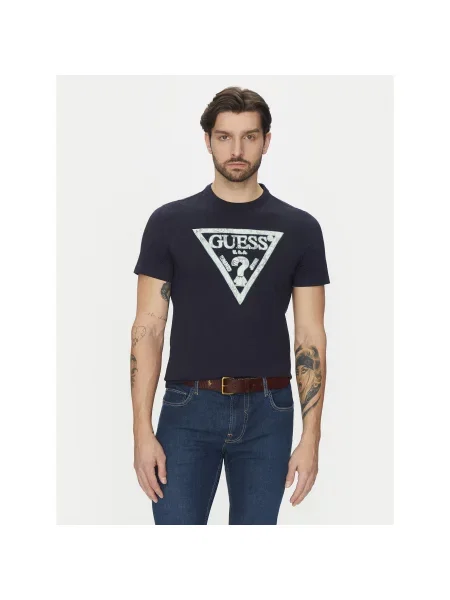 Guess Majica Mornarsko Classic Fit modra