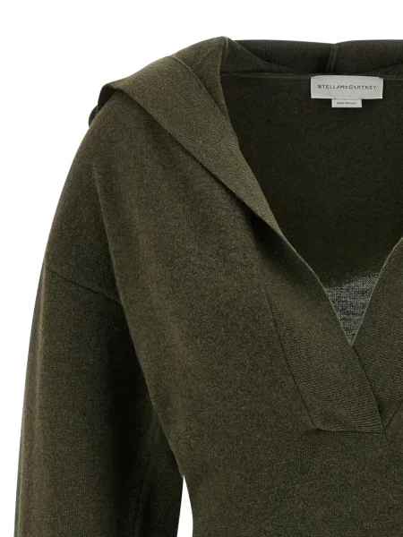 Pulover Stella Mccartney cu glugă cu decolteu în V verde