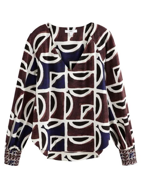 Next Bluză maro închis / albastru violet / negru alb